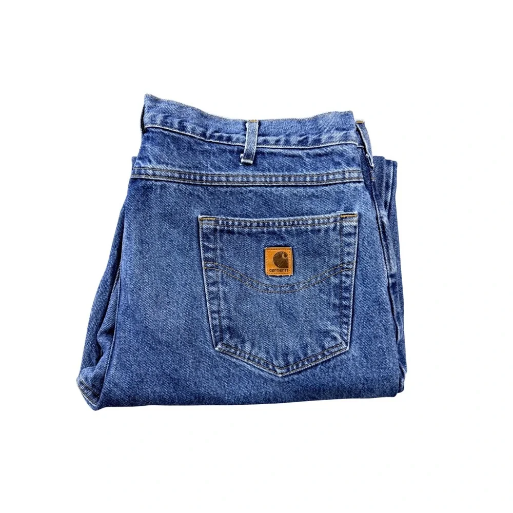 Carhartt B17 DST Relaxed Fit Jeans Mens 40x34 Blue Denim Custom Cut Raw Hem 28in